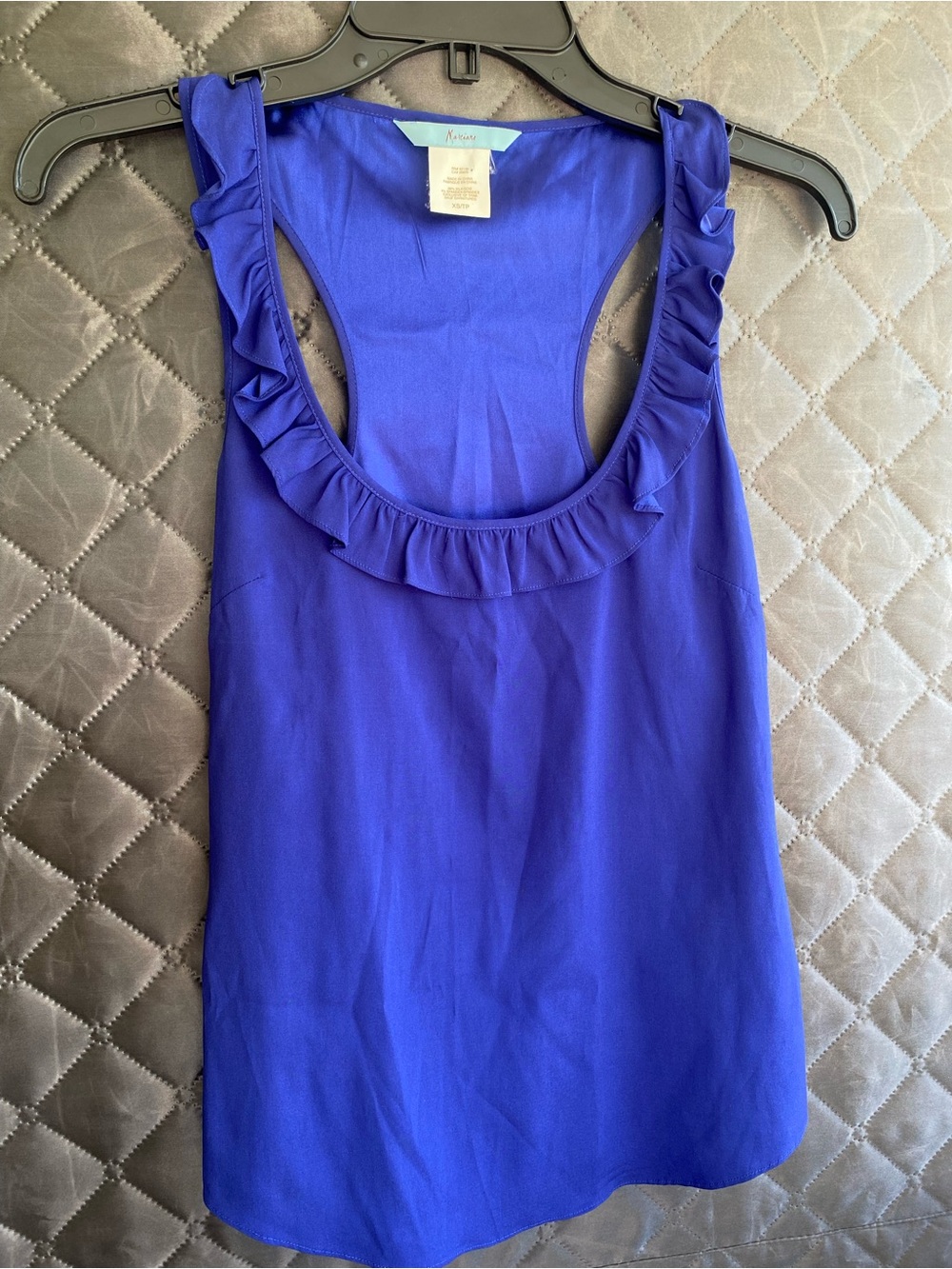 Marciano SILK Cobalt Blue Ruffle Scoop Neck Tank